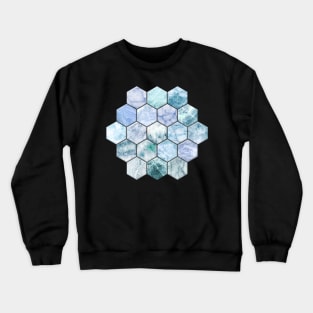 Ice Blue and Jade Stone and Marble Hexagon Tiles Crewneck Sweatshirt